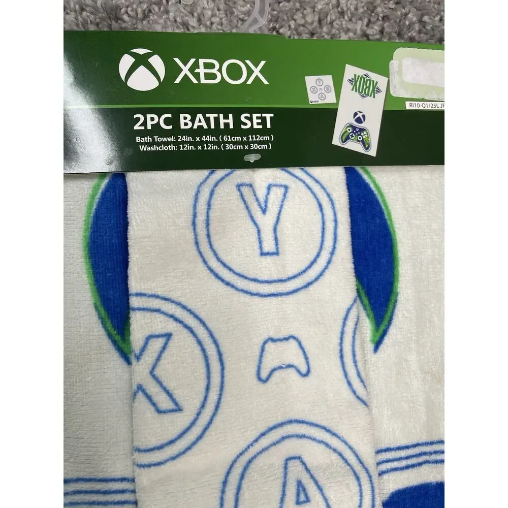 XBox Kids Cotton 2 Piece Bath Towel and Washcloth Set Multicolor New With Tags
